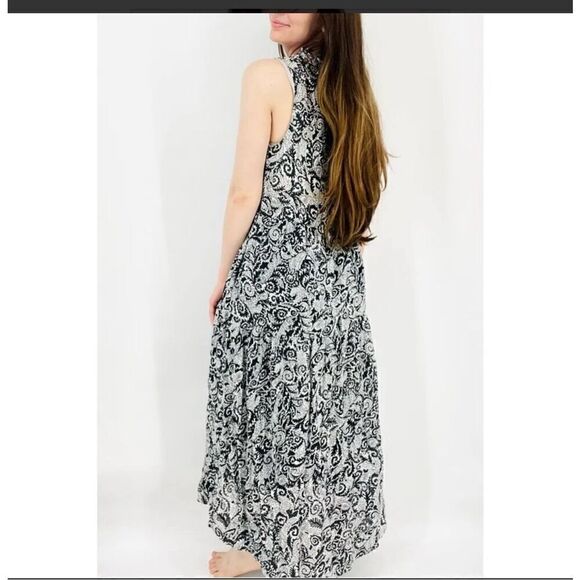 Anthropologie Maeve Marya Tiered black white ruffle shift dress pocket maxi dres - Picture 9 of 14